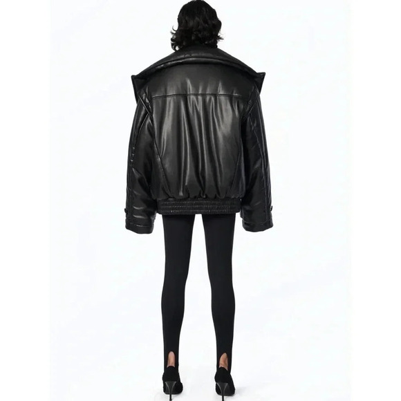 NWT Free People Ronny Kobo Camile Jacket Black Oversized Bomber Faux Leather - Picture 17 of 17